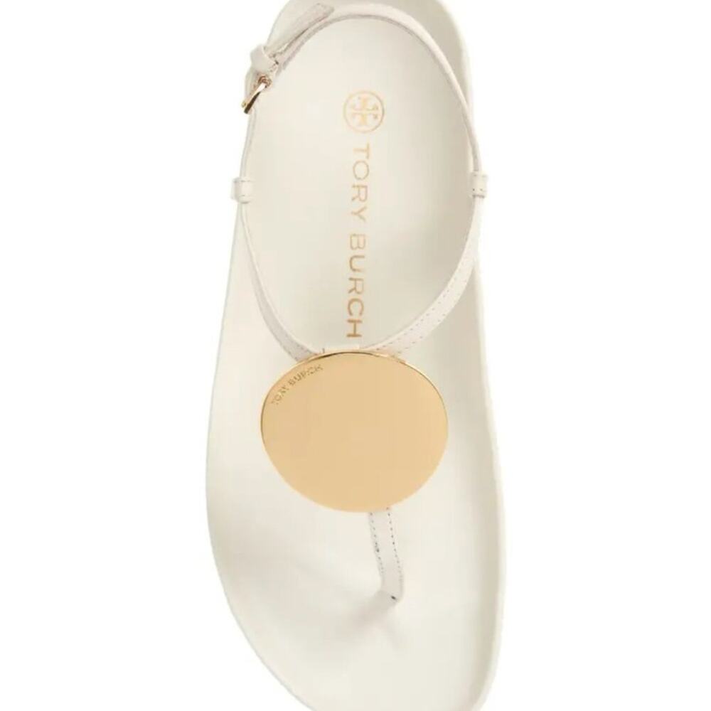 Tory Burch Patos Disk Leather Thong Sandal Ivory - Picture 2 of 7